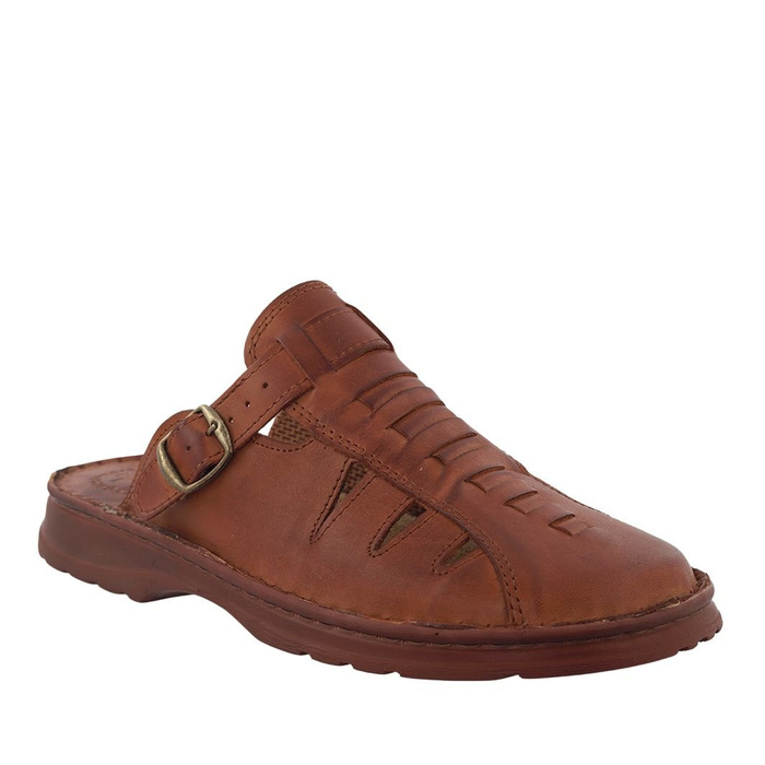 Чоловічі коричневі шкіряні шльопанці Łukpol