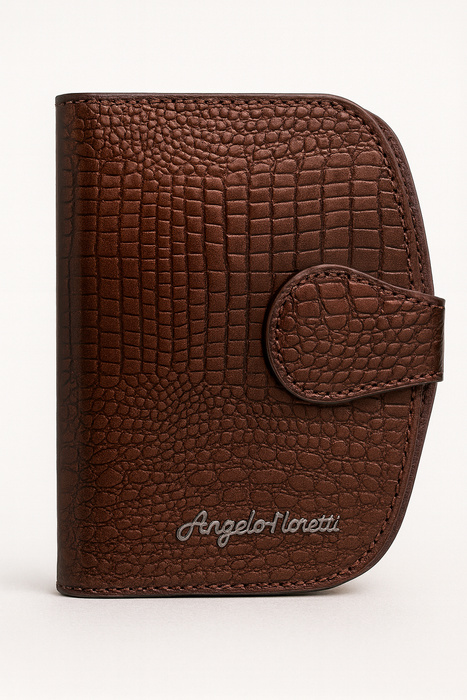 Portfel skórzany ze wzorem krokodyla brązowy