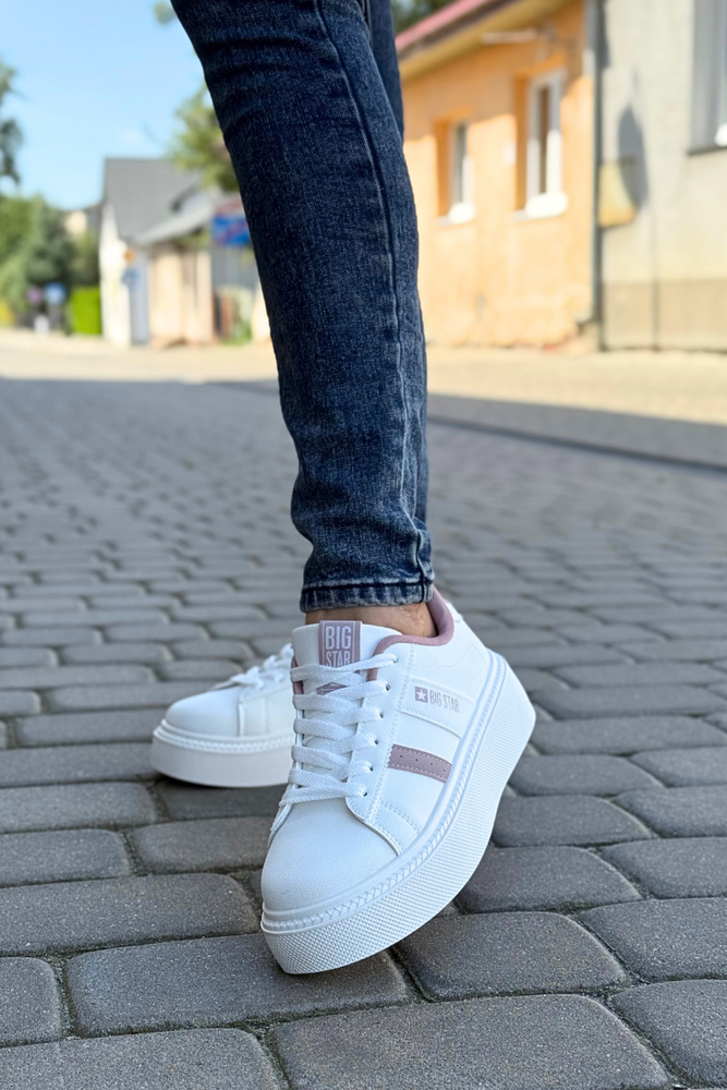 Białe sneakersy sznurowane na grubej platformie z ekoskóry Big Star