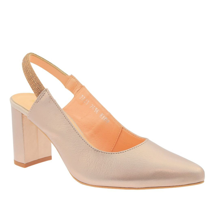 Золоті шкіряні човники з цирконієвим ремінцем на п'яті