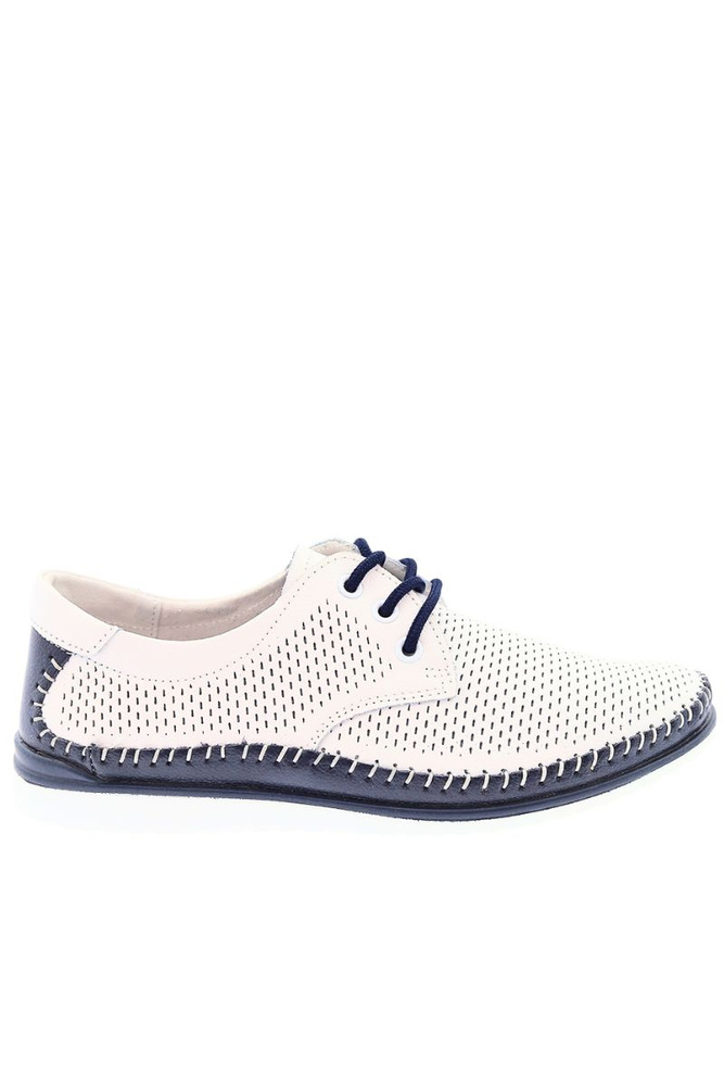 Półbuty skórzane perforowane biało granatowe sznurowane