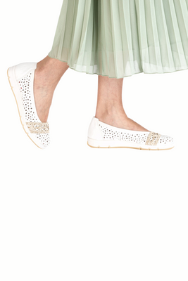 Baleriny ażurowe białe z ekoskóry na platformie Rieker