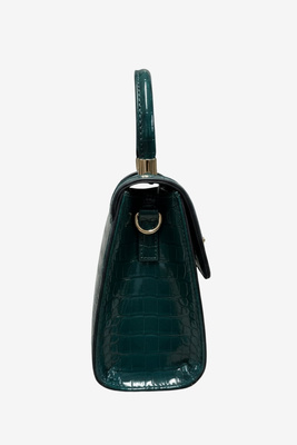 Torebka damska z tłoczeniem lakierowana z klapą i zamkiem zielona