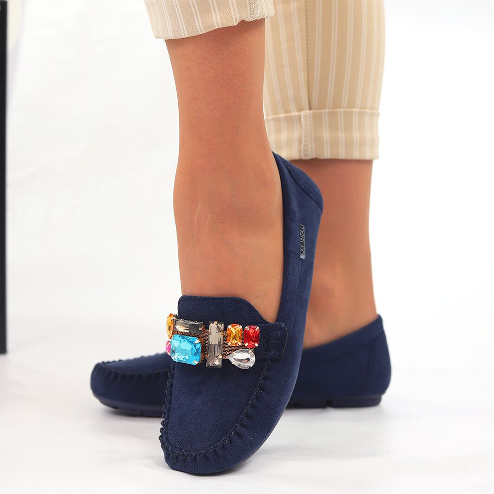 Mokasyny granatowe zamszowe z kryształami Vinceza