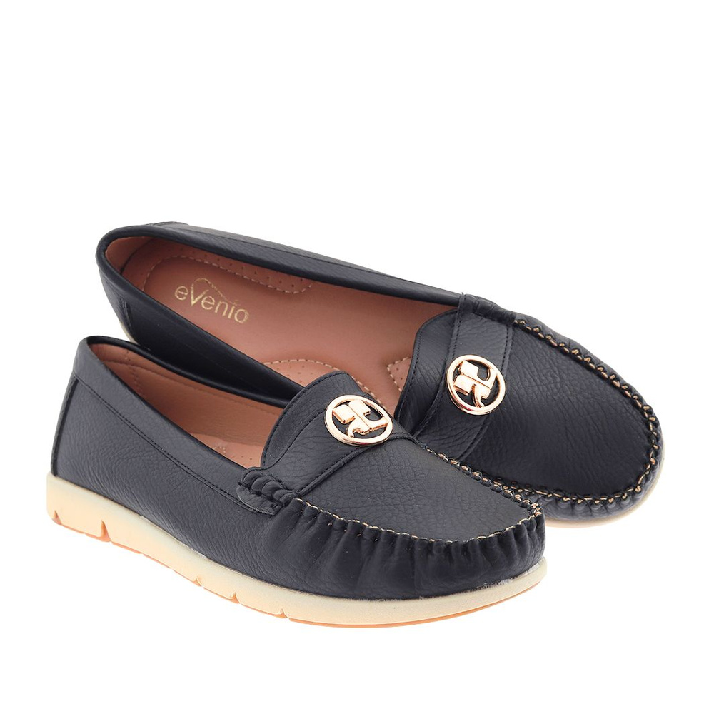 Mokasyny damskie czarne wsuwane z ozdobą płaskie