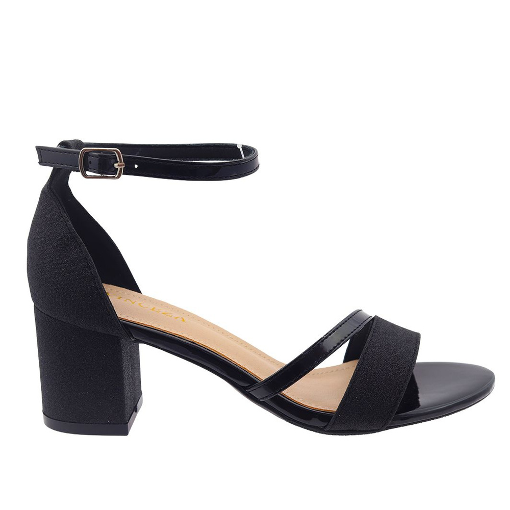 Sandały czarne brokatowe na klocku Vinceza