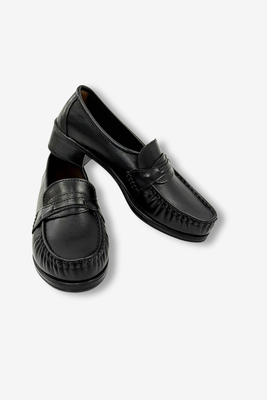 Mokasyny czarne skórzane na klocku 