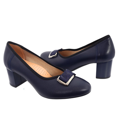 Темно-сині шкіряні туфлі Galant з пряжкою на колодці
