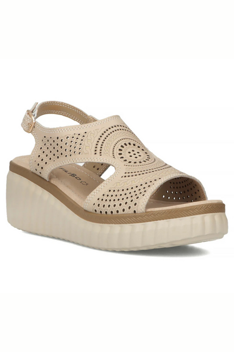 Білі ажурні шкіряні босоніжки на танкетці Filippo