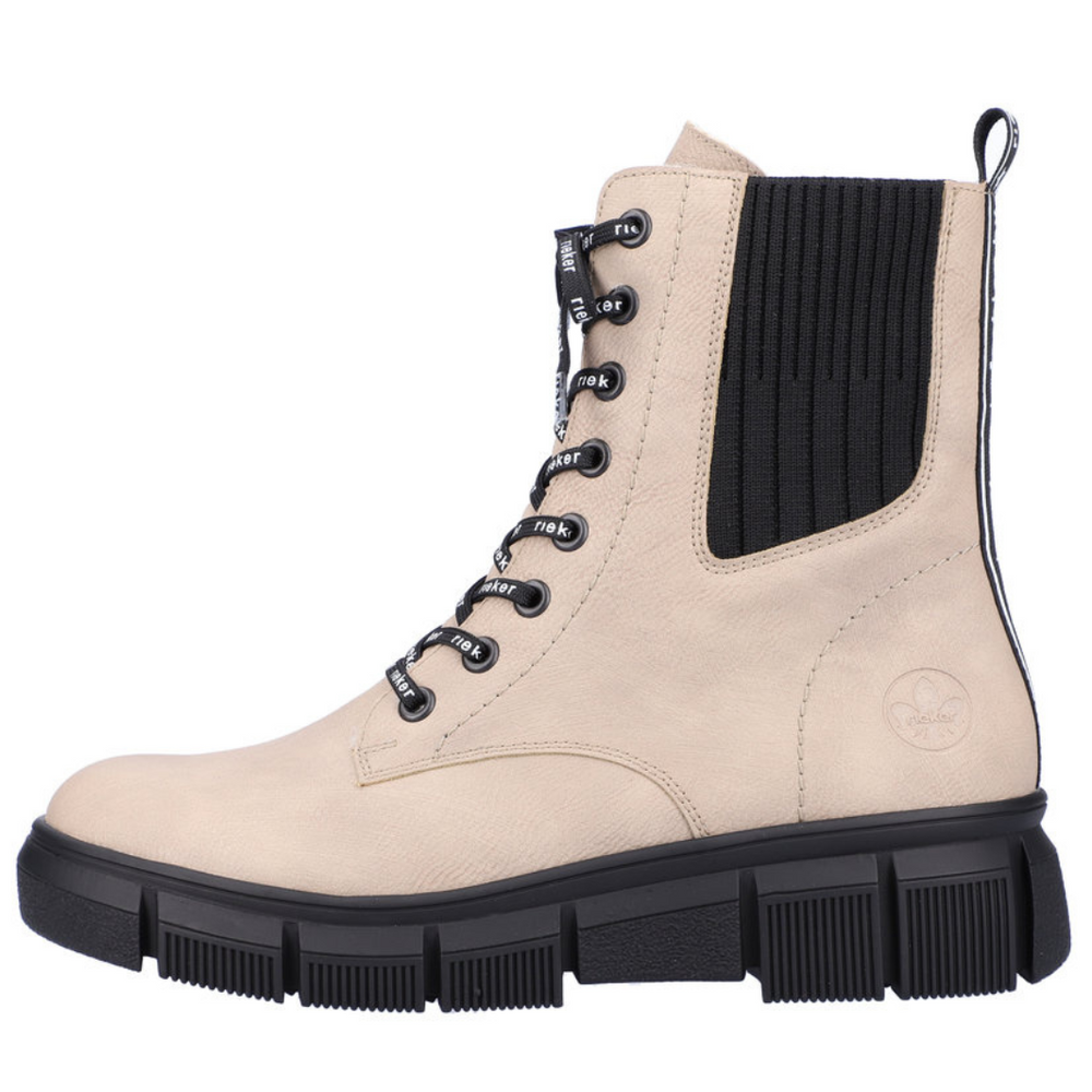 Чоботи жіночі бежеві високі, утеплені, на шнурівці, на блискавці