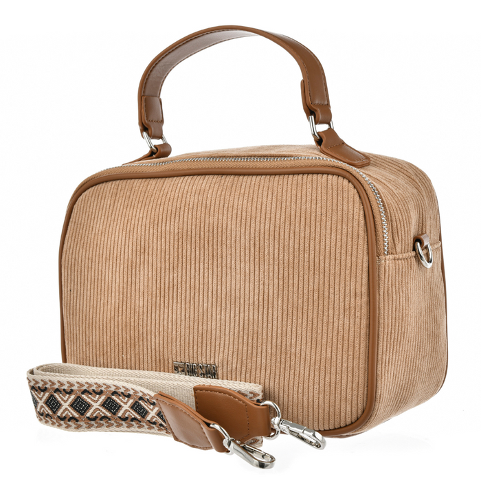 Mała pojemna beżowa torebka damska sztruksowa Big Star