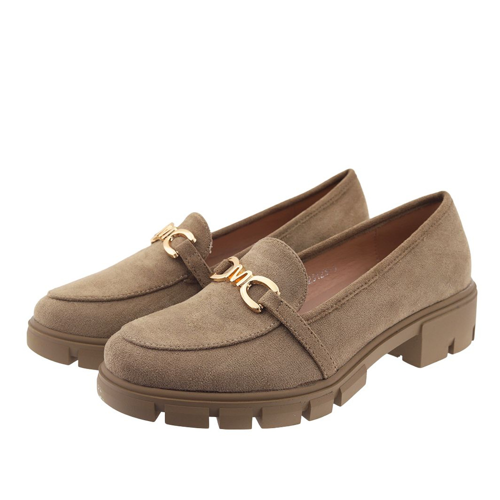 Mokasyny szare ze złotą aplikacją M. Daszyński