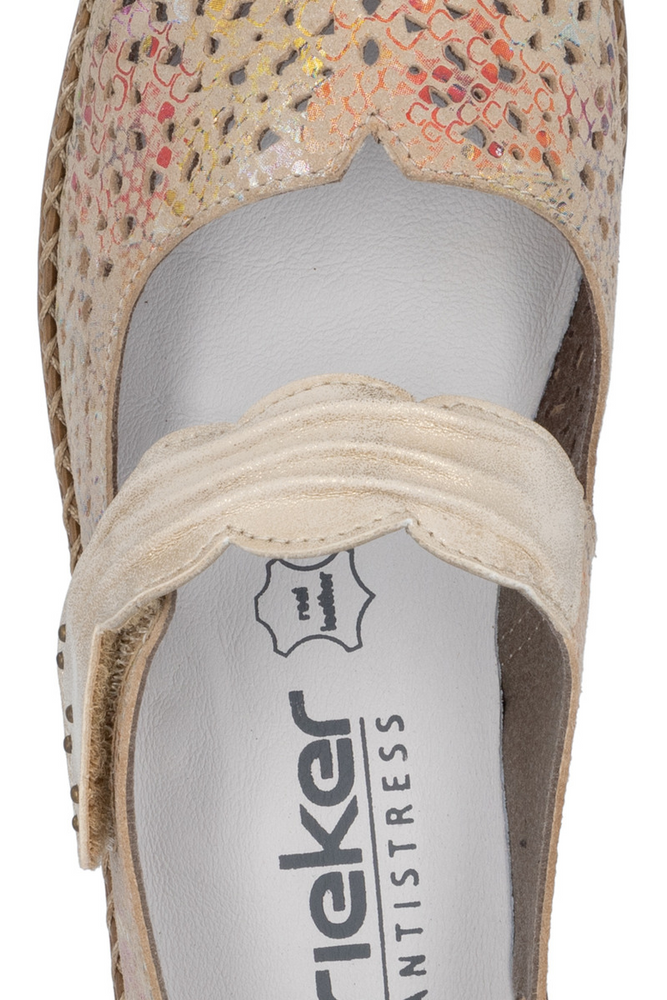 Półbuty ażurowe skórzane na rzep wielobarwne Rieker