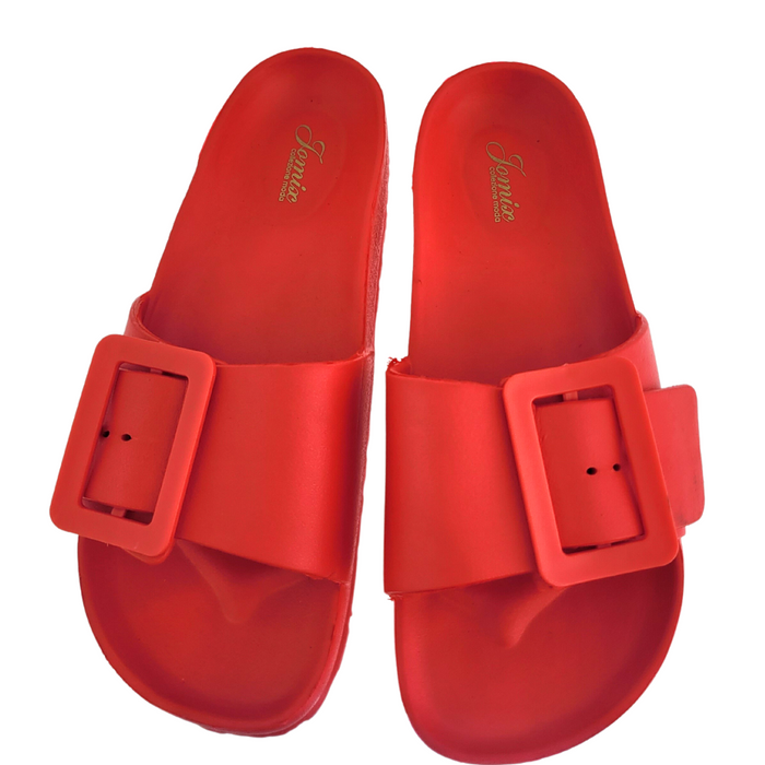 Жіночі червоні шльопанці на пряжці