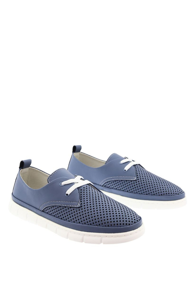 Niebieskie półbuty skórzane ażurowe płaskie