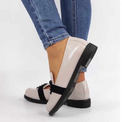 Сірі шкіряні плоскі мокасини з пряжкою