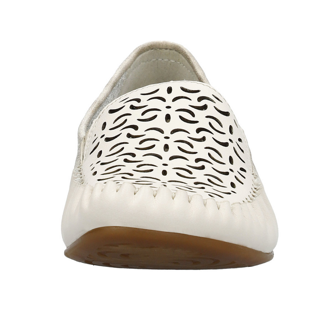 Бежево-білі шкіряні мокасини Rieker з ажурним верхом