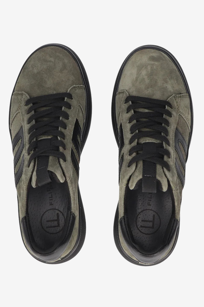 Sneakersy damskie khaki wiązane zamszowe na wysokiej platformie Filippo