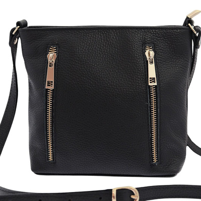 Mała czarna skórzana listonoszka z zamkami Ryłko