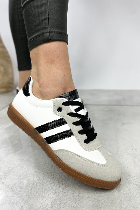 Buty sportowe biało czarne zamszowe sznurowane
