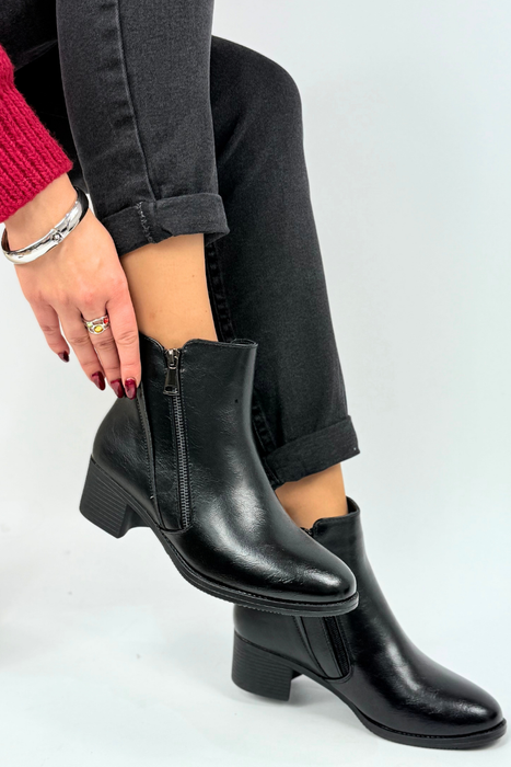 Botki damskie na obcasie z podwójnym zamkiem czarne