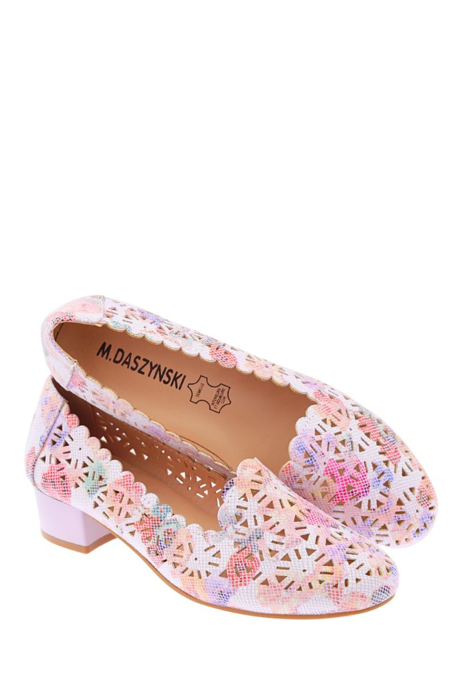 Czółenka ażurowe multicolor na klocku