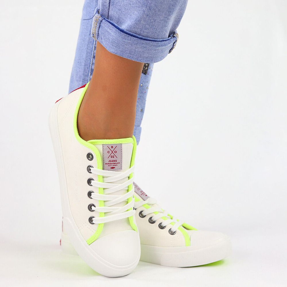 Кросівки Cross Jeans білі з жовтою обробкою 
