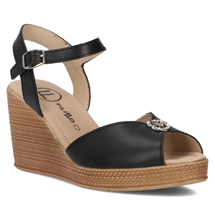 Чорні шкіряні босоніжки на високих підборах Filippo