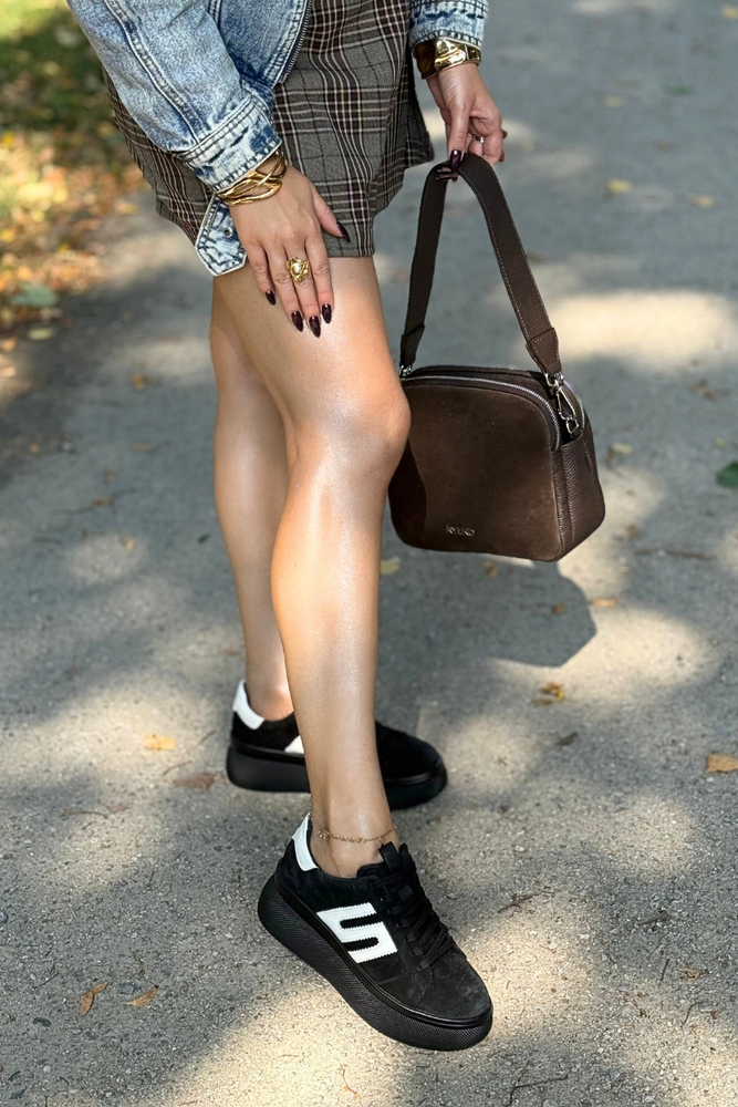 Czarne sneakersy zamszowe na grubej platformie Filippo