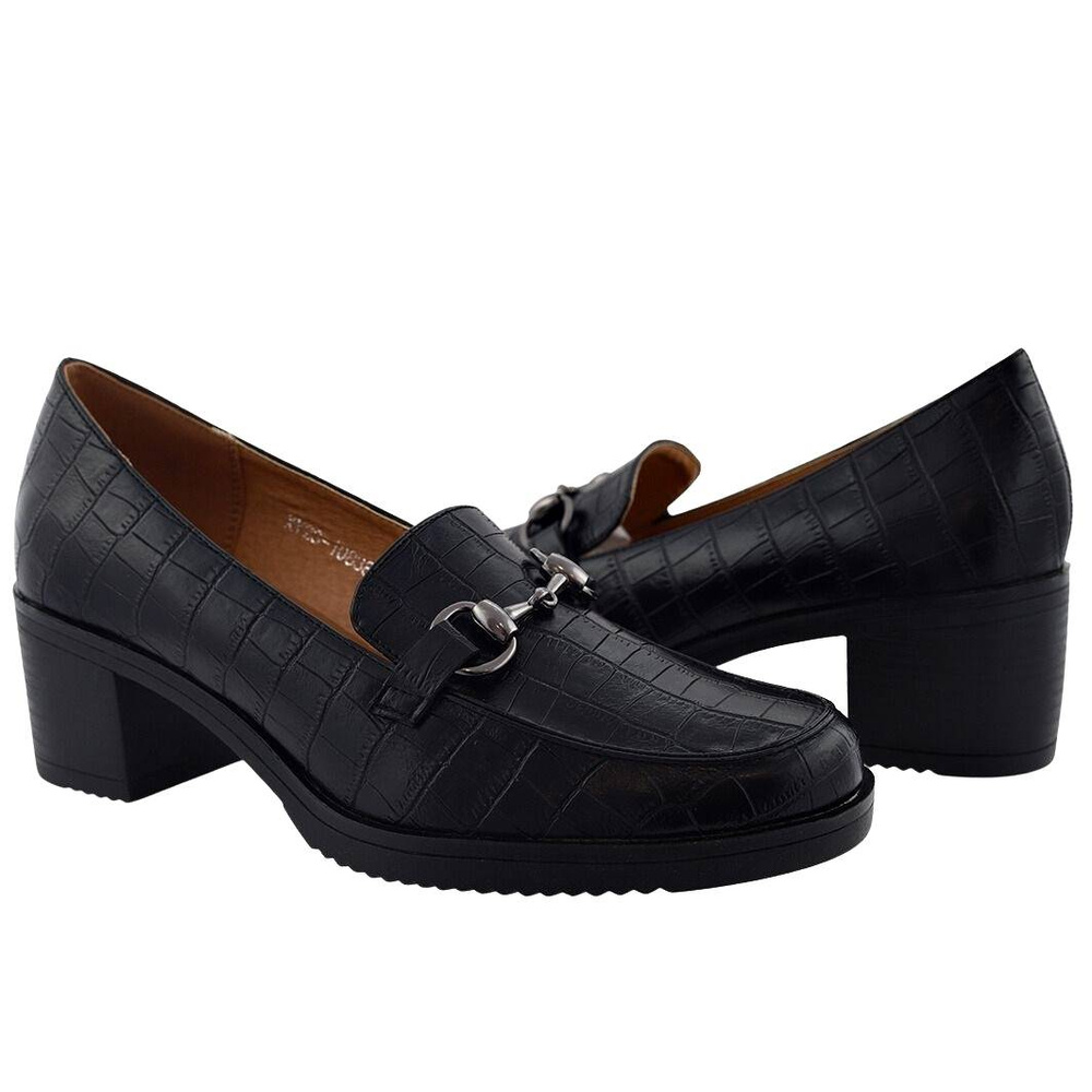 Półbuty czarne na obcasie ze zwierzęcym wzorkiem Vinceza