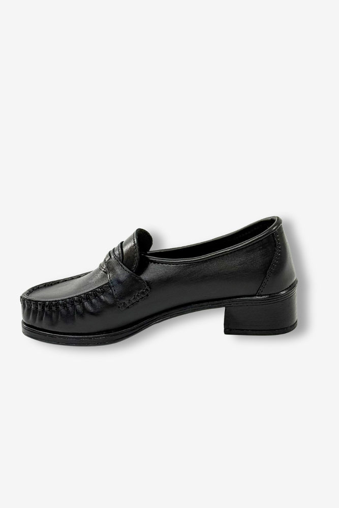 Mokasyny czarne skórzane na klocku 