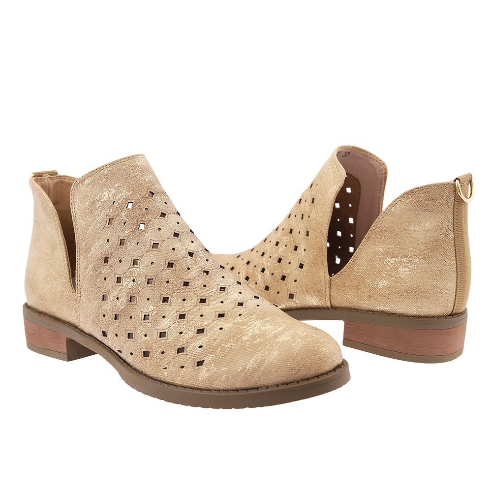 Złote botki ażurowe z wycięciami wsuwane
