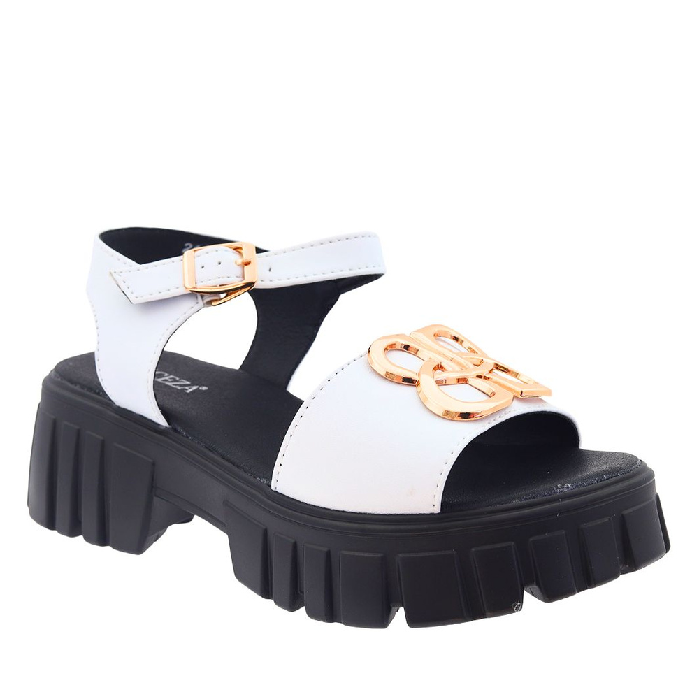 Białe skórzane sandały na obcasie i platformie Vinceza