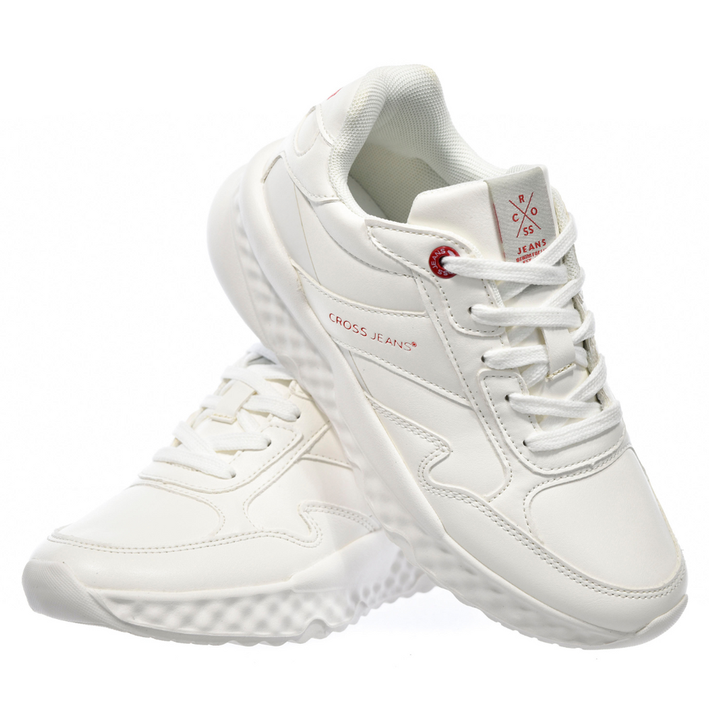 Sneakersy damskie białe z ekoskóry sznurowane