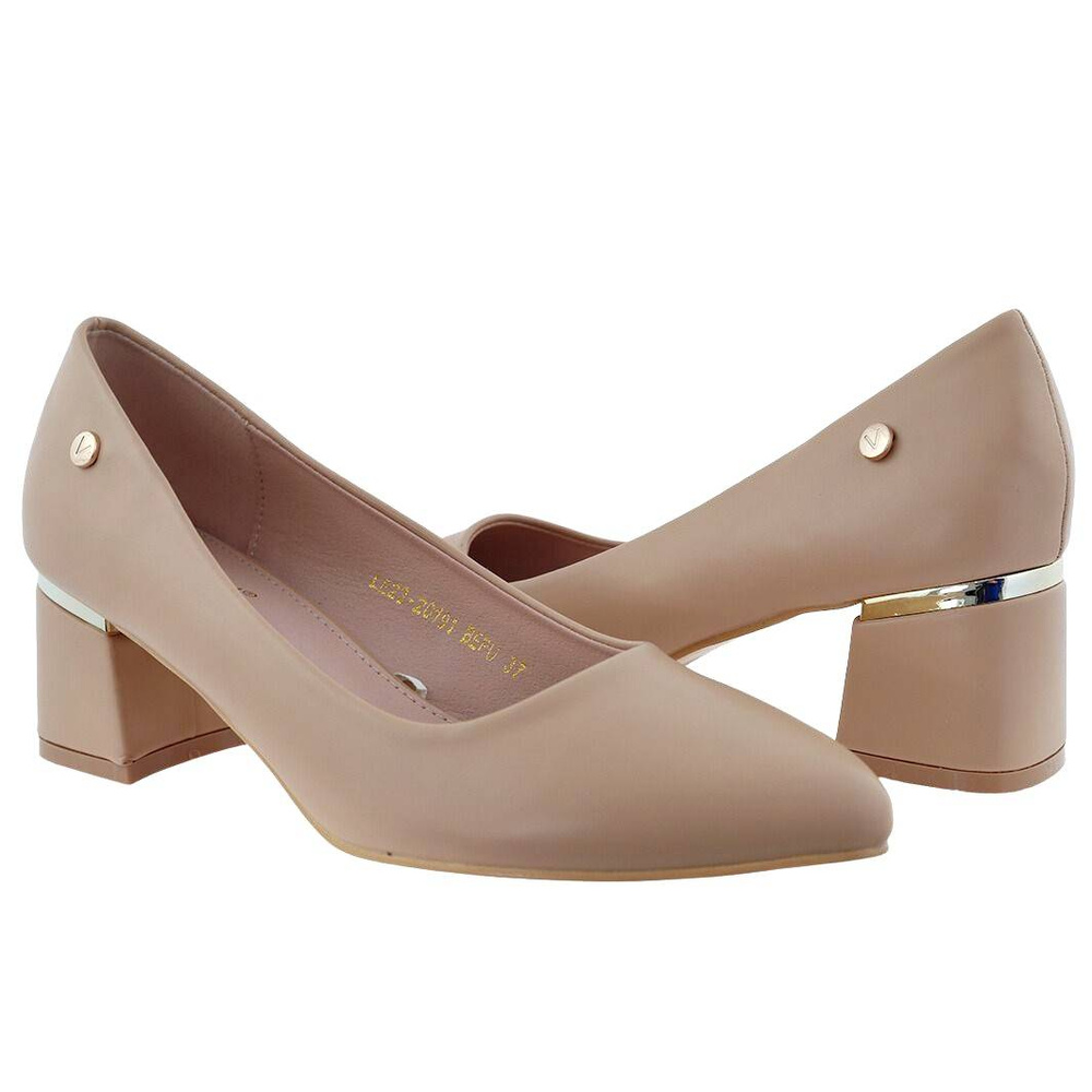 Beżowe czółenka z ekoskóry na obcasie Vinceza