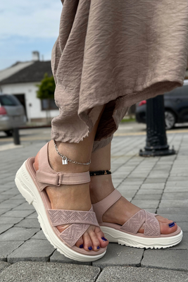 Miękkie różowe sandały z materiału i ekoskóry na rzep