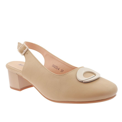 Beżowe damskie czółenka z ozdobą na klocku