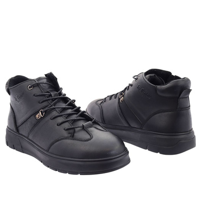 Trzewiki zimowe męskie skórzane ocieplane czarne Lee Cooper