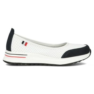 Półbuty skórzane ażurowe biało granatowe na platformie Filippo