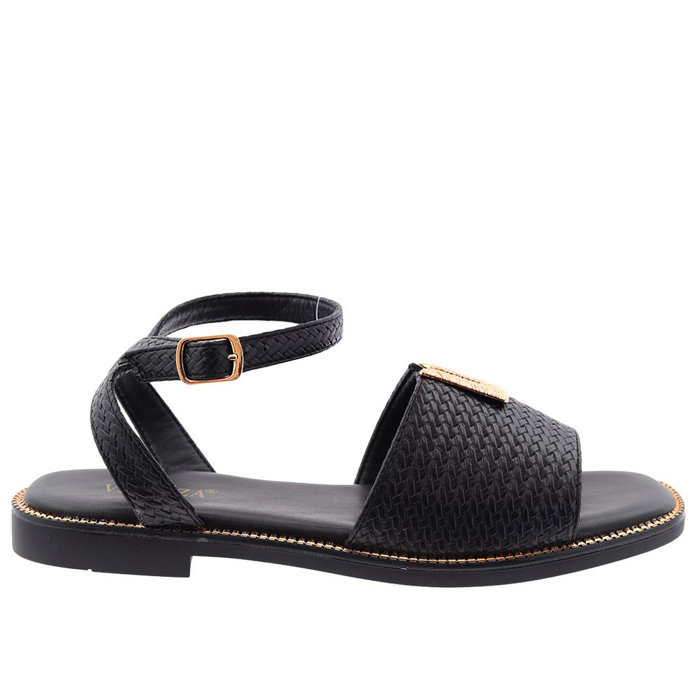 Чорні босоніжки на плоскій підошві з пряжкою Vinceza