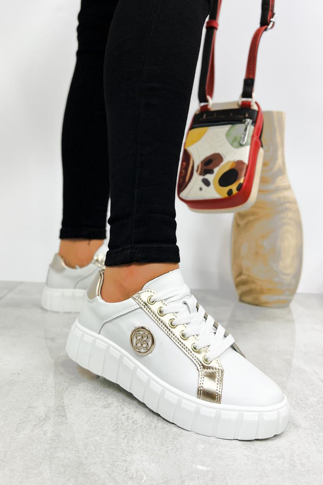 Półbuty sportowe na platformie biało-złote