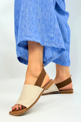 Popielate sandały skórzane płaskie z elastycznym paskiem Artiker