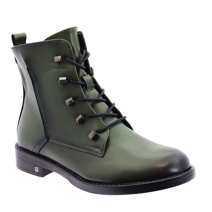 Зелені жіночі ботильйони на плоскій підошві на блискавці