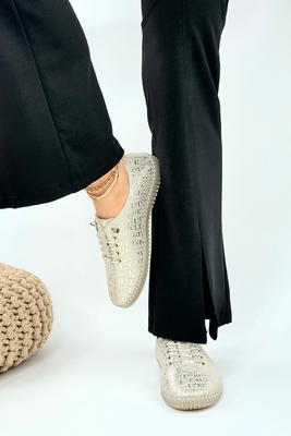 Złote półbuty skórzane płaskie Filippo