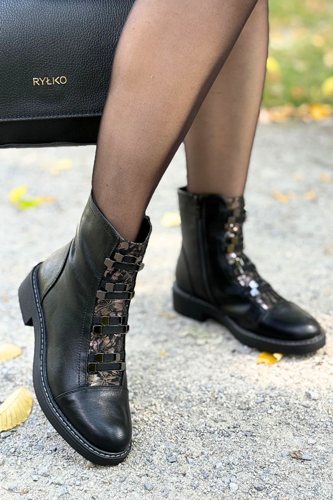 Botki czarne z ekoskóry za kostkę na zamek