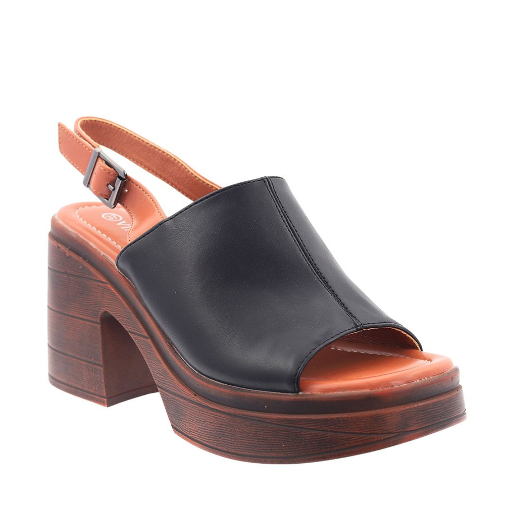 Sandały czarne na drewnianym klocku z platformą Vinceza