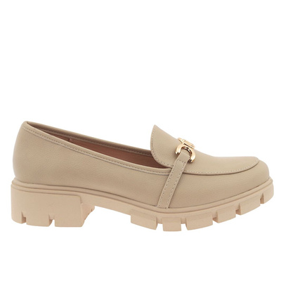 Mokasyny beżowe ze złotą aplikacją M. Daszyński