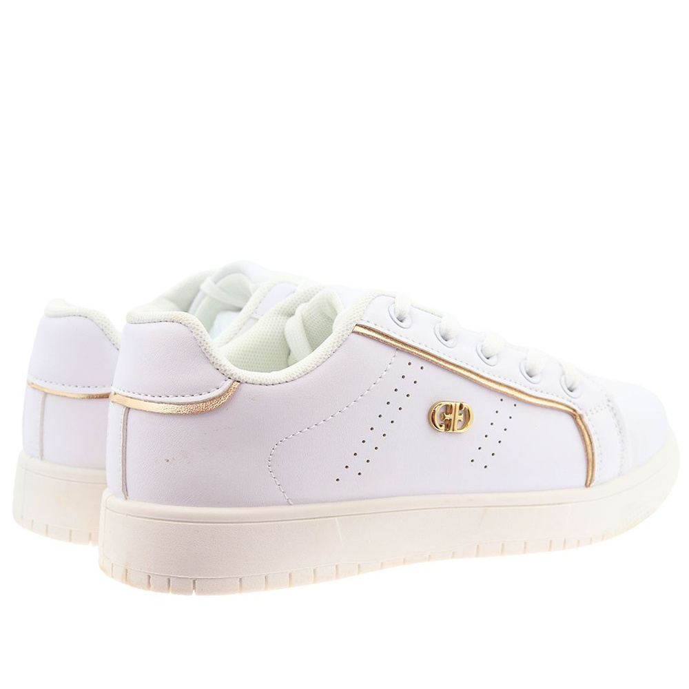 Білі кросівки на шнурівці на платформі з золотими вставками