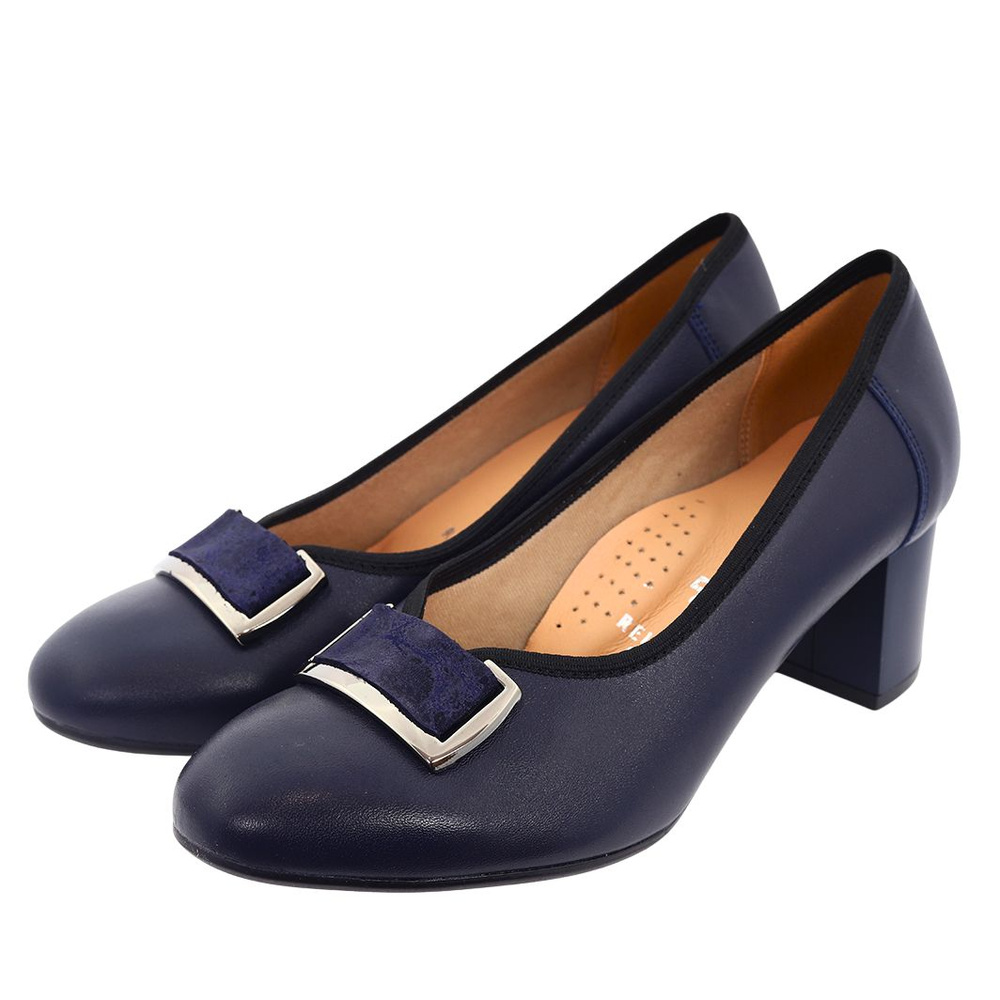 Темно-сині шкіряні туфлі Galant з пряжкою на колодці