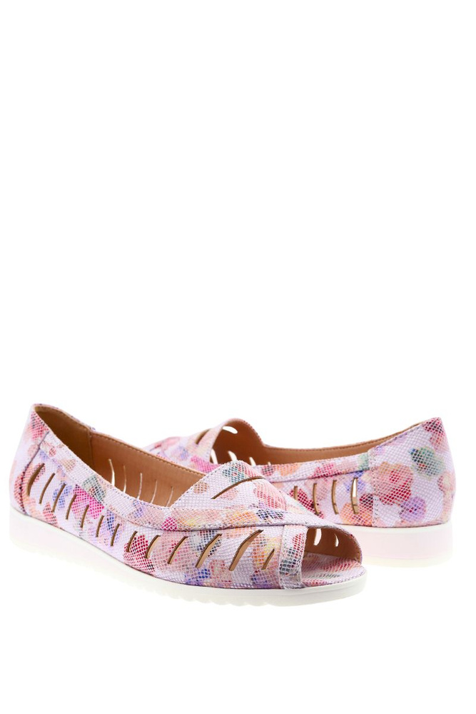 Baleriny ażurowe różowe w kwiatki wsuwane